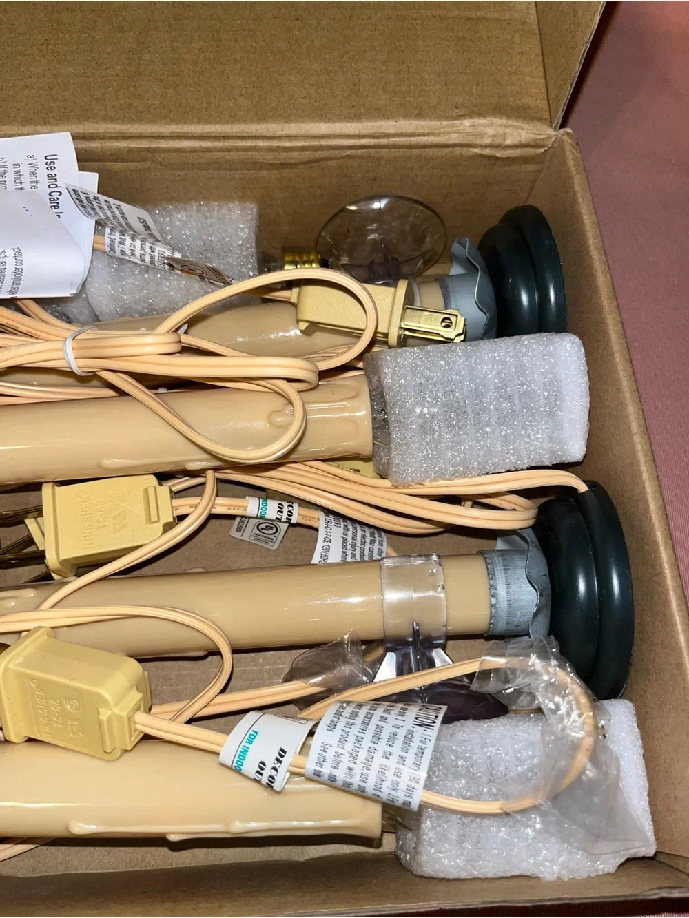 Taper Candle Lamp in Cream with Black Base plug in with on switch pk of 4